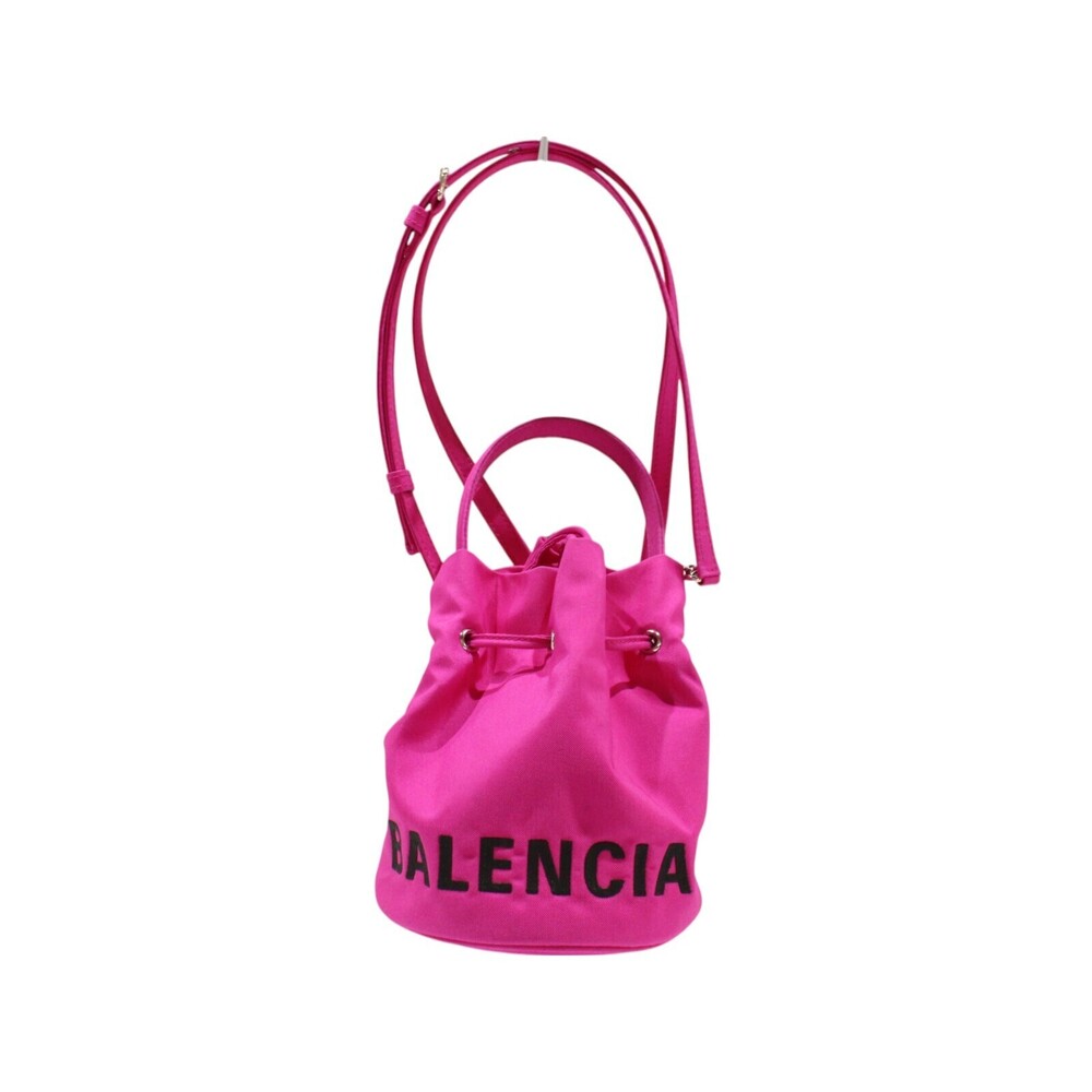 BALENCIAGA Wheel Drawstrong Bucket XS Shoulder Bag Handbag Pink Drawstring Strap